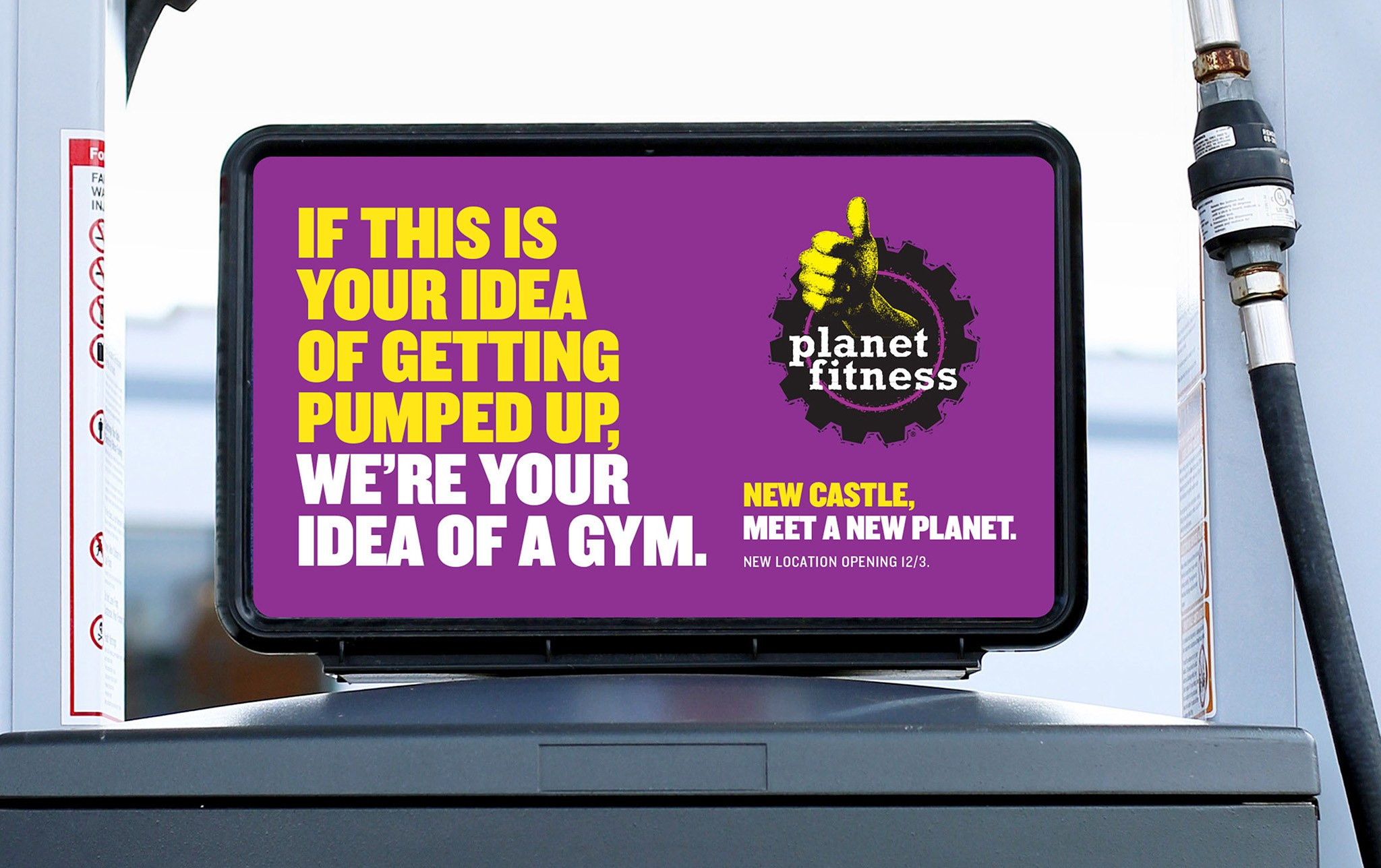 Planet Fitness gas pump topper