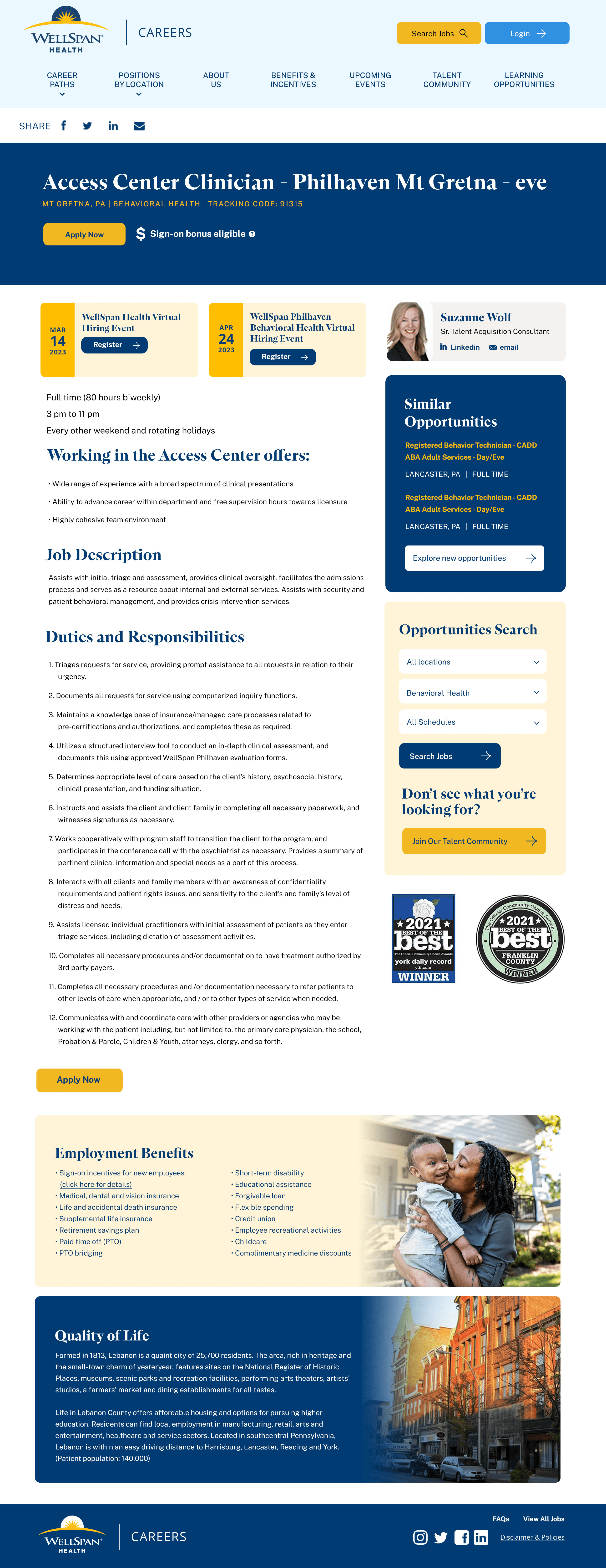 Wellspan Health job details page